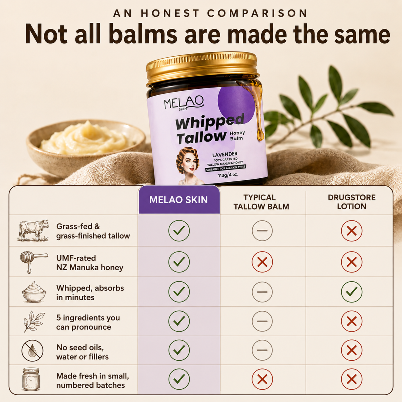 The One Jar · Whipped Tallow & Manuka Honey Balm
