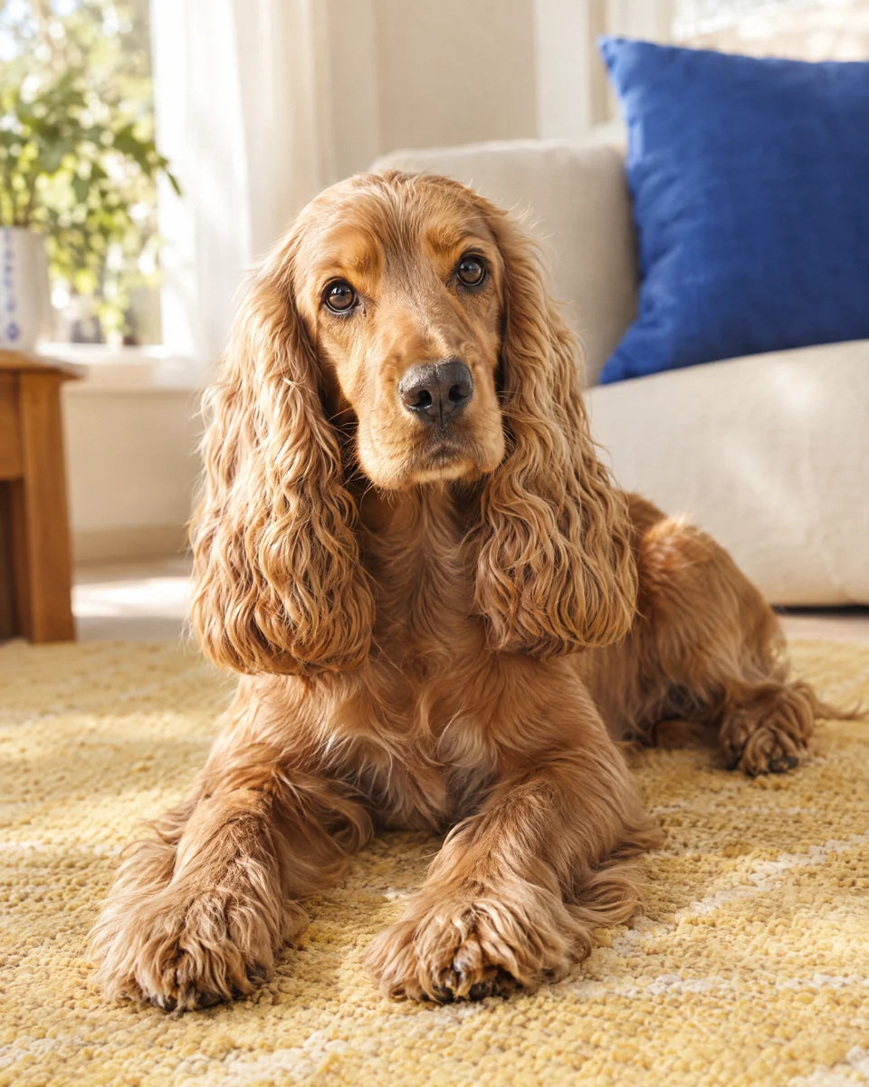 A cocker spaniel relaxing at home