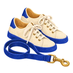 Walking shoes and a loosely looped dog lead.